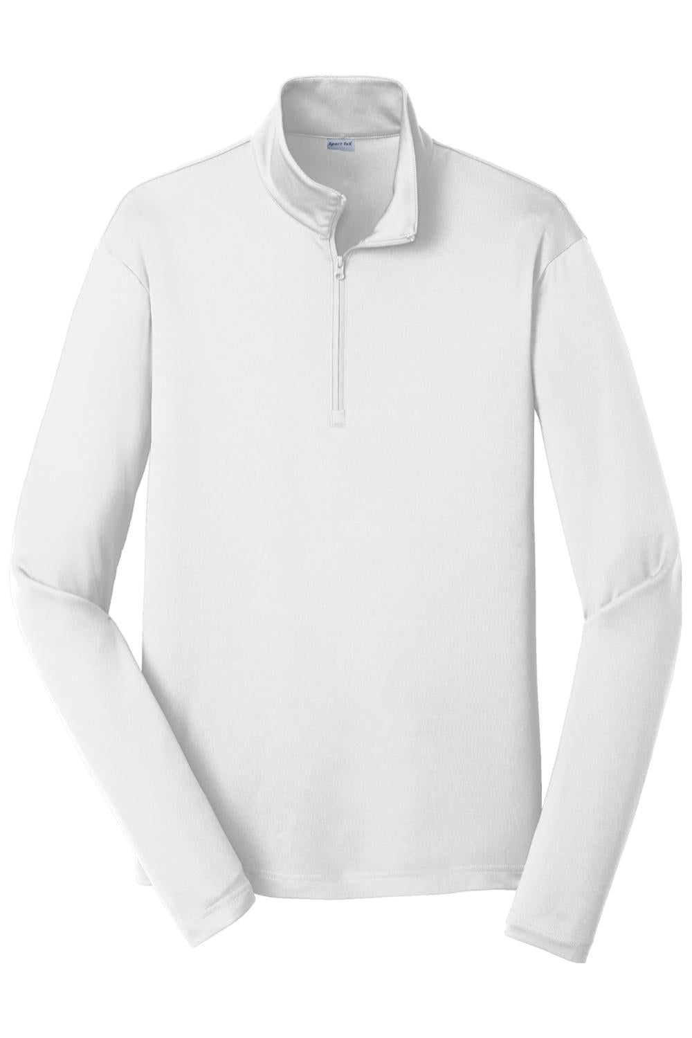 White Sport-Tek PosiCharge Competitor 1/4-zip pullover with a stand-up collar and lightweight, breathable fabric.