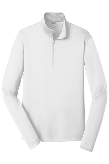 White Sport-Tek PosiCharge Competitor 1/4-zip pullover with a stand-up collar and lightweight, breathable fabric.
