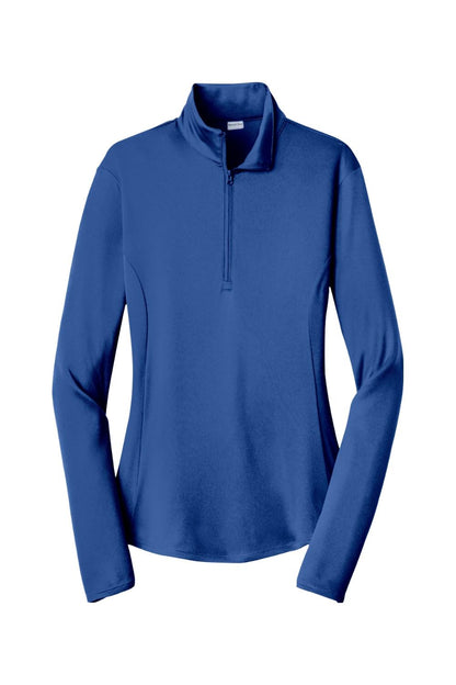 Royal blue ladies' Sport-Tek PosiCharge 1/4-zip pullover with moisture-wicking fabric and a relaxed fit.