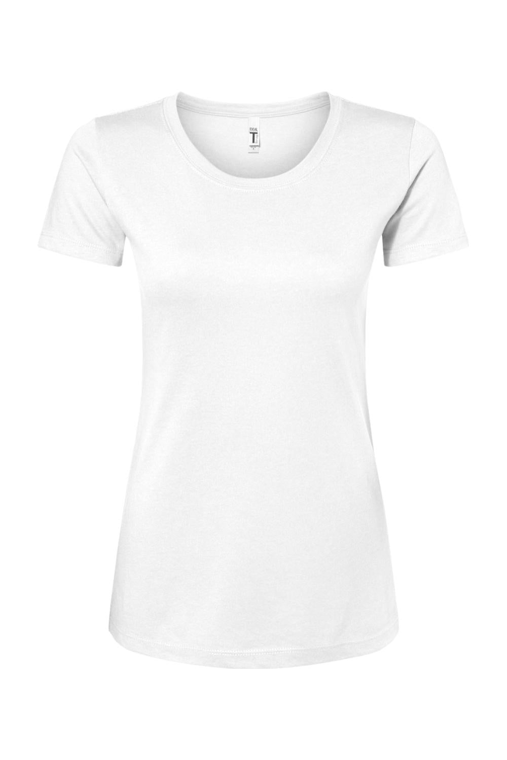 Next Level women's white crew neck t-shirt in a soft cotton-poly blend with a flattering, fitted silhouette.