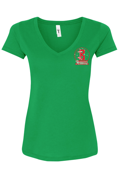Barrett's Alehouse Santa Cotton Blend V-Neck T-Shirt - Women's
