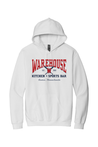 Warehouse Kitchen + Sports Bar Baseball Navy & Red on Hoodie - Unisex