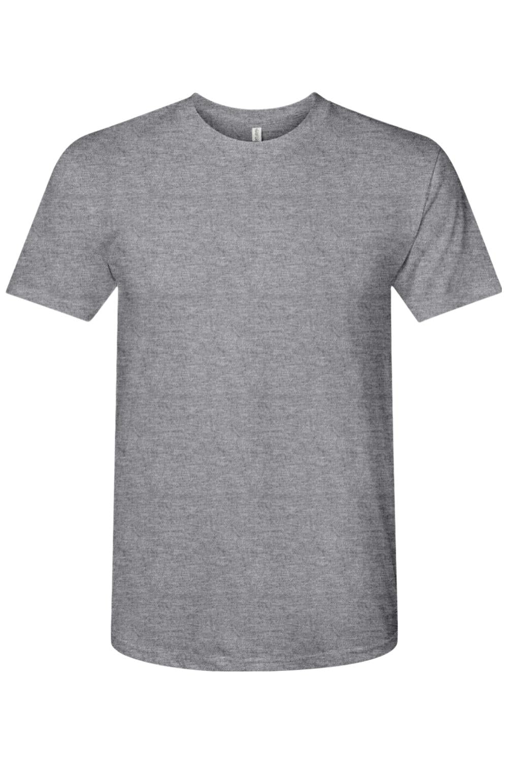 Grey Next Level tri-blend crewneck t-shirt with a soft, heathered texture and short sleeves.
