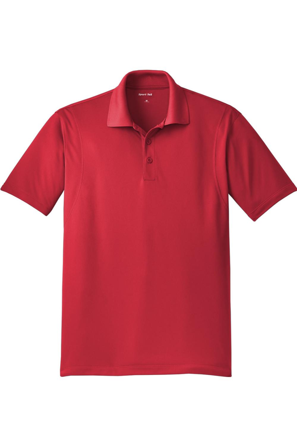Red Sport-Tek Micropique moisture-wicking polo shirt with a three-button placket and classic collar.