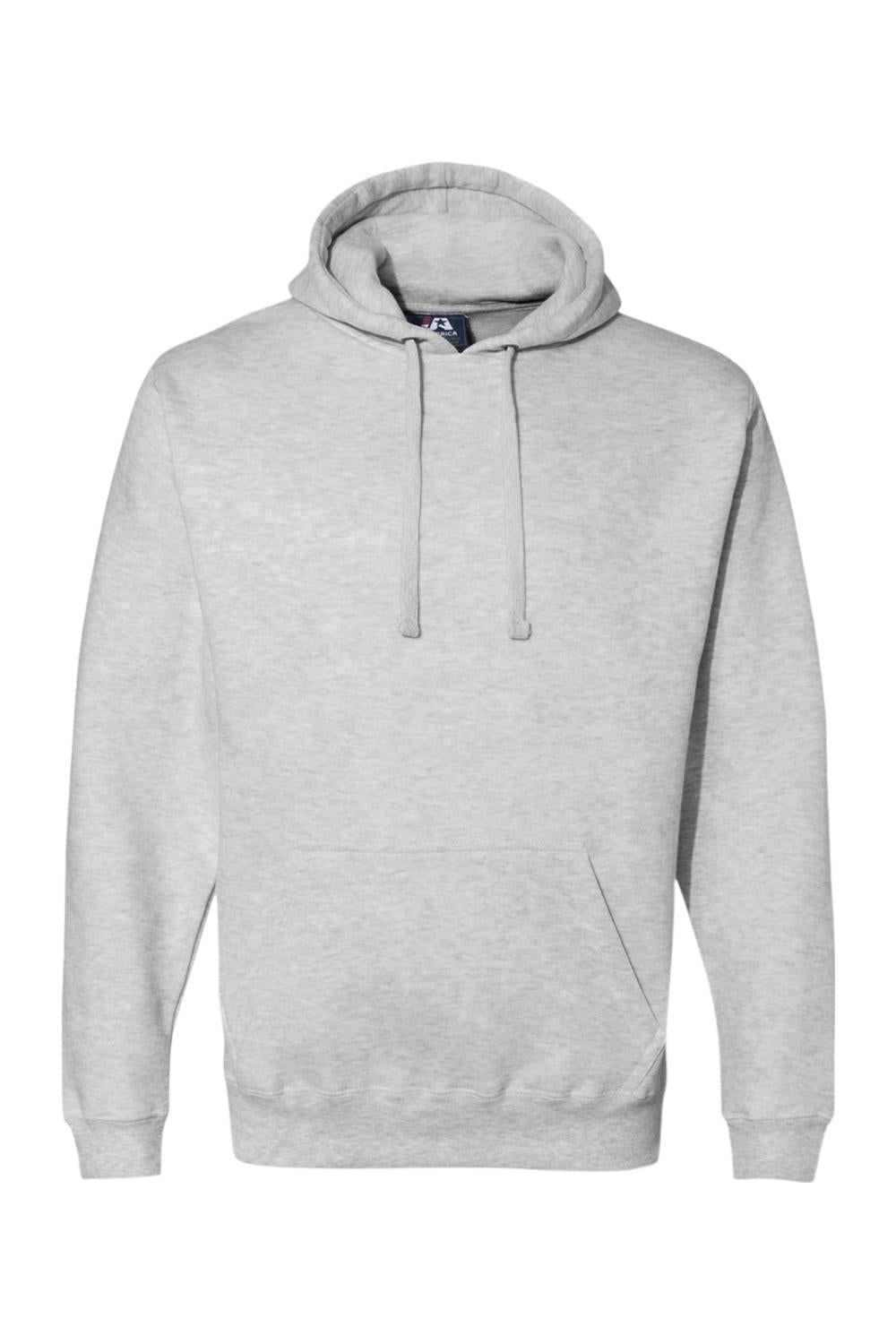 Light gray premium fleece pullover hoodie with a drawstring hood, long sleeves, and a front kangaroo pocket.