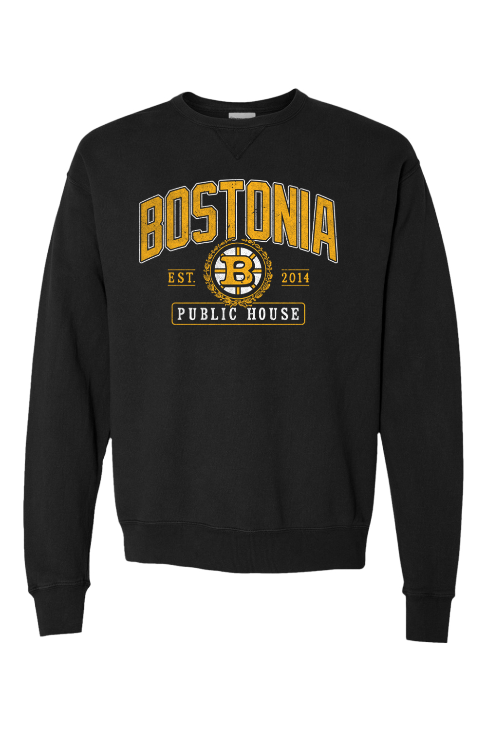 Bostonia Black & Gold Garment Dyed Crewneck Sweatshirt - Men's