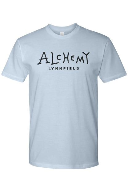 Light blue unisex crewneck t-shirt featuring the Alchemy Lynnfield logo in black text on the chest.