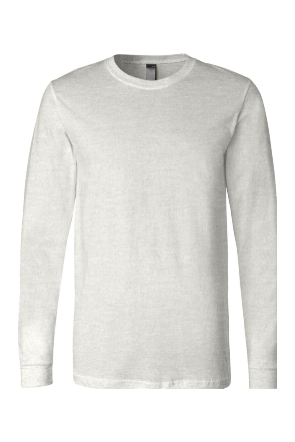 Light grey Bella + Canvas unisex long sleeve jersey tee with a classic crew neck and relaxed fit.
