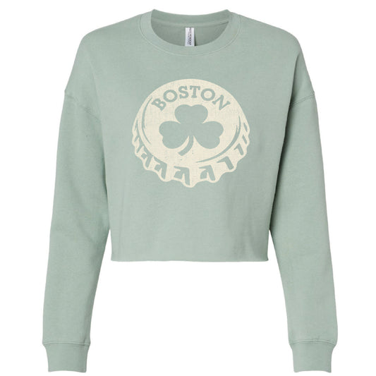 Boston Lucky Shamrock Cap Women's Crop Sweatshirt