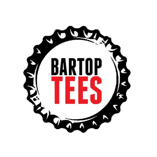 Circular BarTop Tees sticker featuring a black bottle cap border with bold black and red text on a white background.
