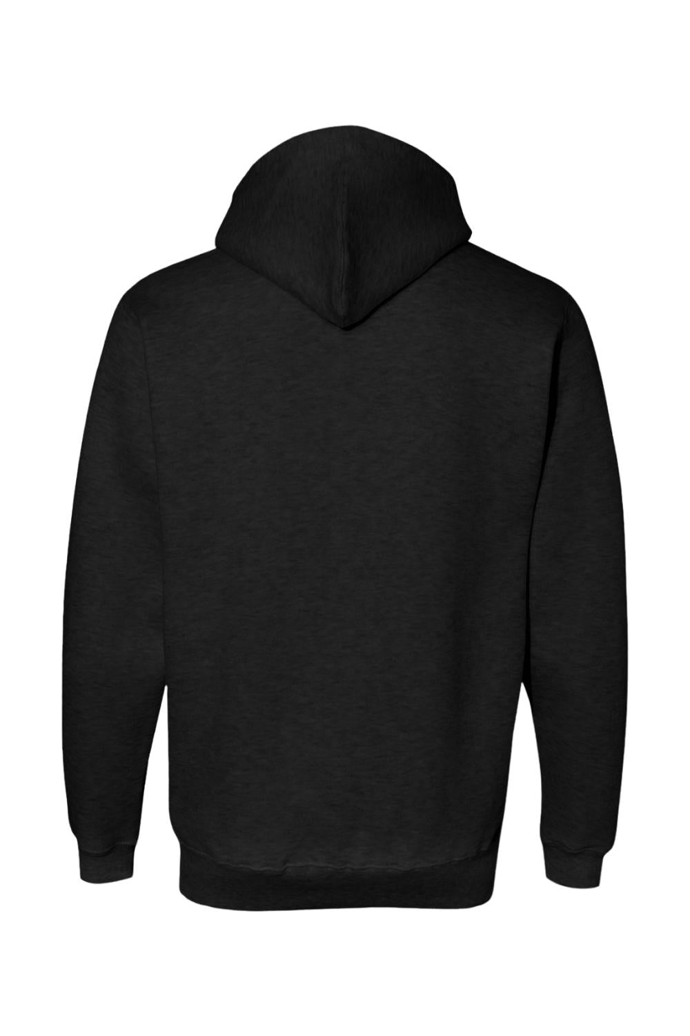 Back view of a black premium cotton-blend hoodie with a cozy hood and long sleeves.