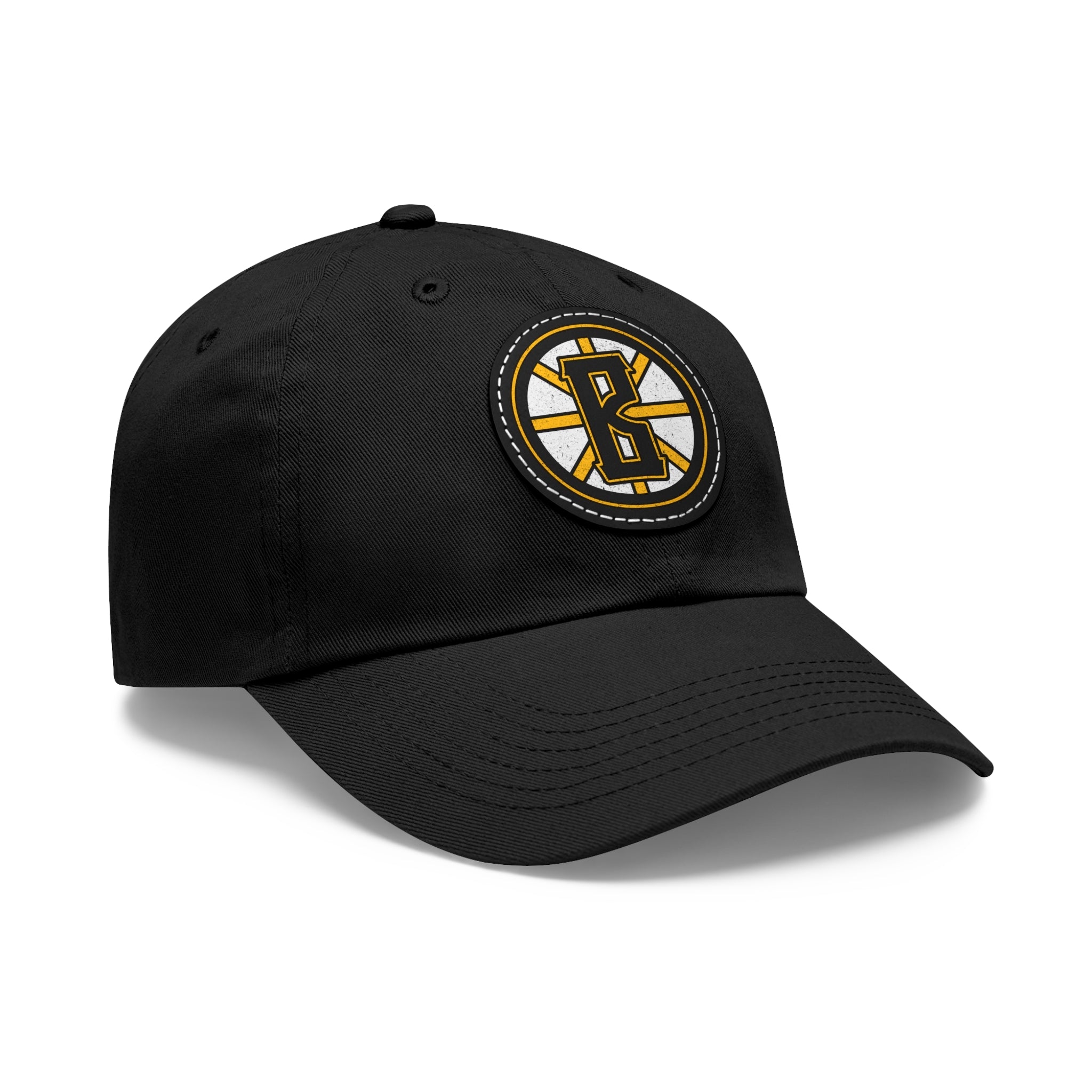 Black unstructured cotton dad hat with a round leather patch featuring the Barrett's Alehouse logo.