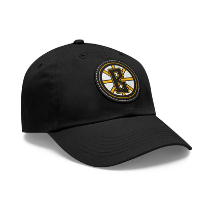 Black unstructured cotton dad hat with a round leather patch featuring the Barrett's Alehouse logo.