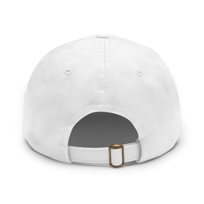 Back view of a white bio-washed chino twill dad hat with an adjustable strap and antique brass buckle.