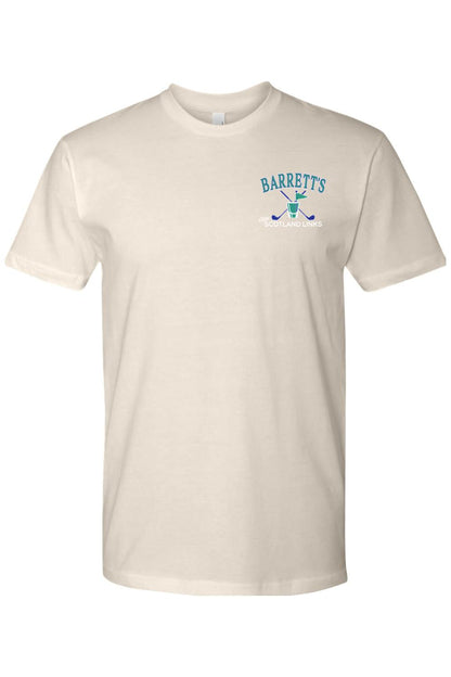 Cream-colored 100% cotton t-shirt featuring a small Barrett's Olde Scotland Links golf logo on the left chest.