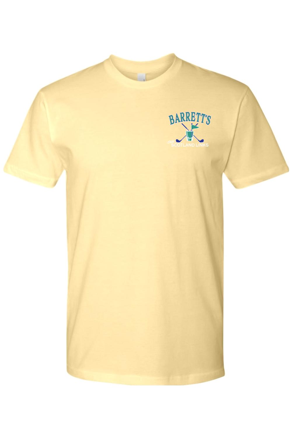 Soft yellow combed cotton t-shirt featuring a small Barrett's Olde Scotland Links golf logo on the left chest.