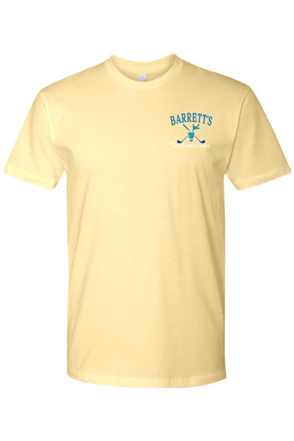 Soft yellow combed cotton t-shirt featuring a small Barrett's Olde Scotland Links golf logo on the left chest.