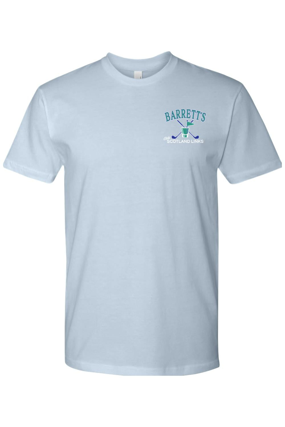 Light blue combed cotton t-shirt featuring a Barrett's Olde Scotland Links golf logo on the left chest.