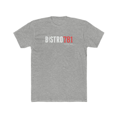 Grey Bistro781 premium cotton crewneck t-shirt with white and red logo graphic on the chest.
