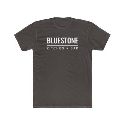 Dark gray premium cotton crew neck t-shirt featuring white Bluestone Kitchen + Bar text graphic.