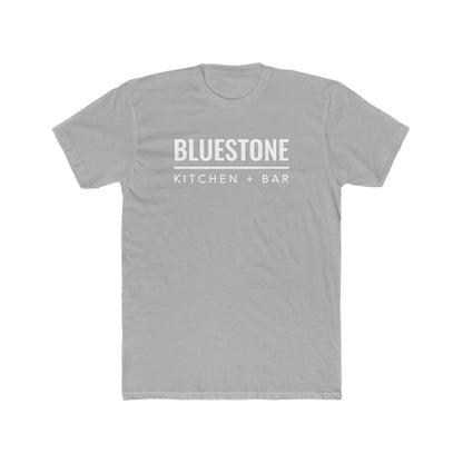 Light gray premium cotton crew neck t-shirt featuring white Bluestone Kitchen + Bar text graphic.