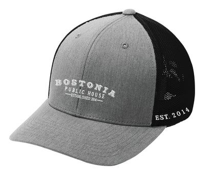 Grey and black Bostonia Public House mesh back cap with a structured mid-profile fit and curved bill.