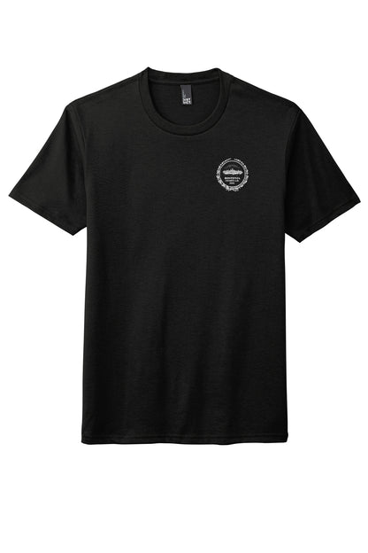 Black Bostonia Perfect Triblend crewneck tee with a white circular chest logo and ribbed neck trim.