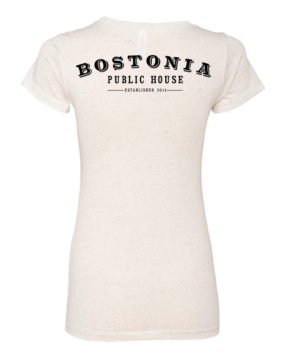 Women's cream triblend tee featuring a black Bostonia Public House logo on the back in a semi-relaxed fit.