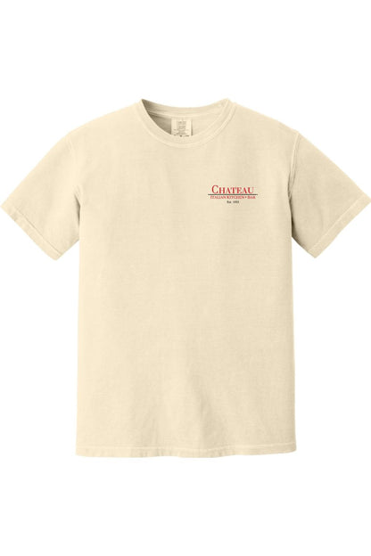 Cream-colored Comfort Colors short-sleeve t-shirt featuring a small Chateau Italian Kitchen & Bar logo on chest.