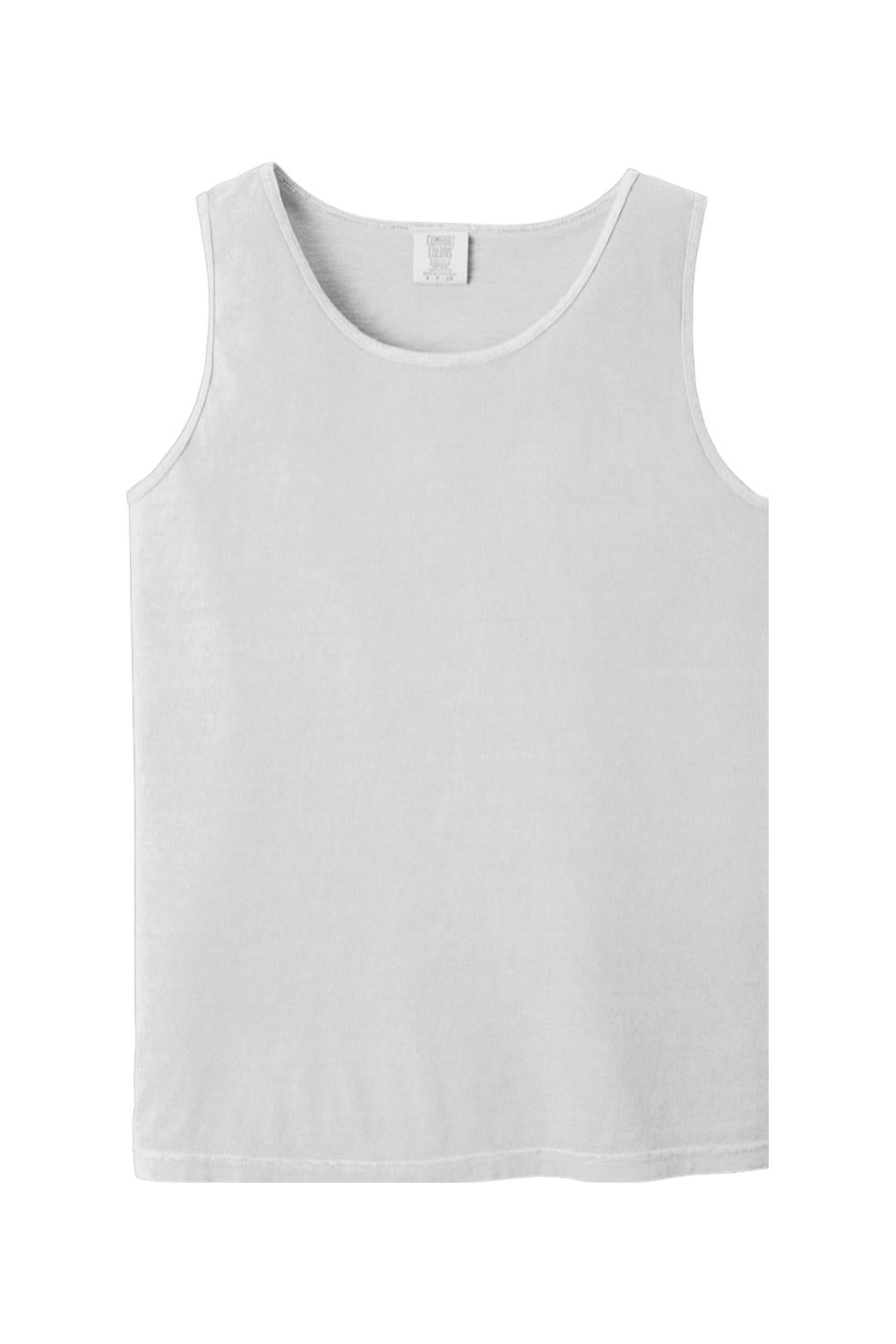White Comfort Colors heavyweight ring-spun cotton tank top with a relaxed fit and classic crew neckline.