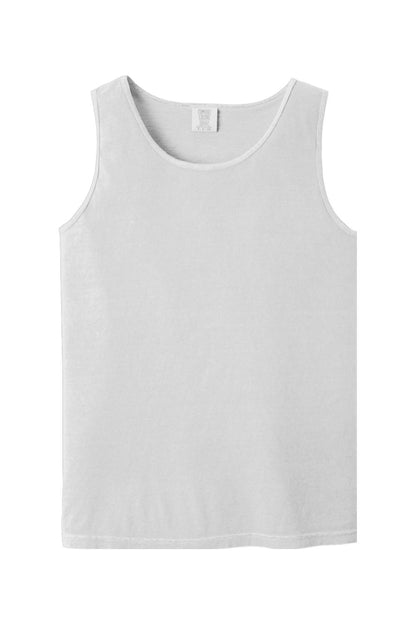 White Comfort Colors heavyweight ring-spun cotton tank top with a relaxed fit and classic crew neckline.