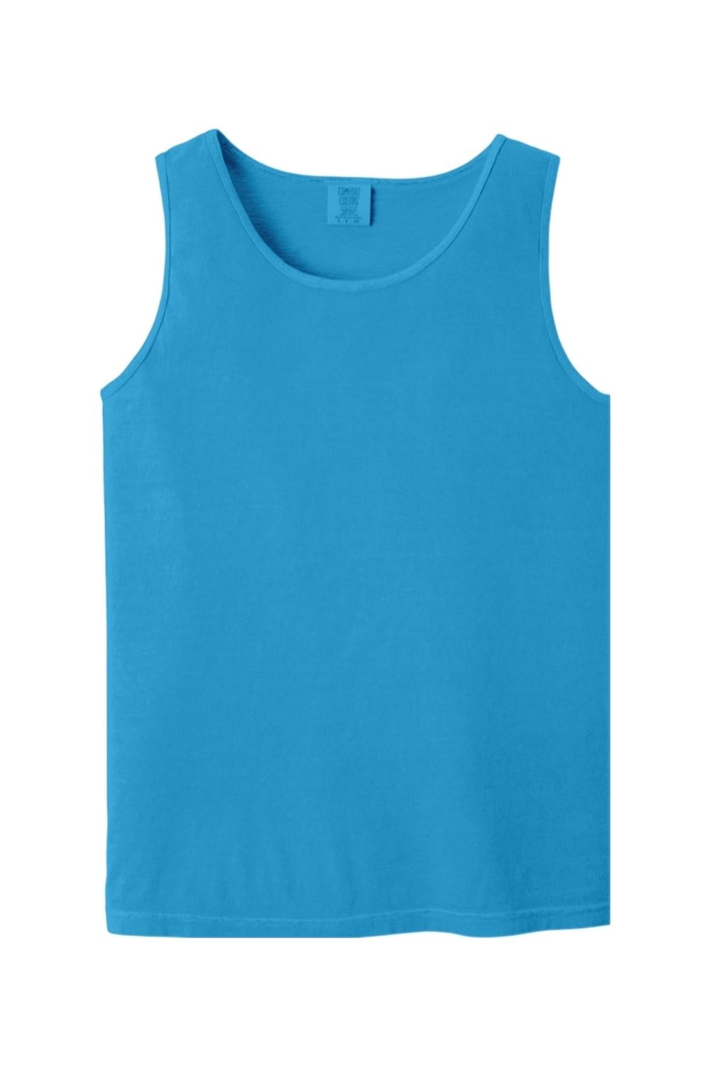 Bright blue Comfort Colors heavyweight ring-spun cotton tank top with a relaxed fit and crew neckline.