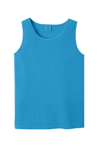Bright blue Comfort Colors heavyweight ring-spun cotton tank top with a relaxed fit and crew neckline.