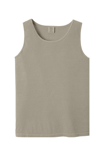 Taupe heavyweight ring-spun cotton tank top with a relaxed fit and crew neckline.