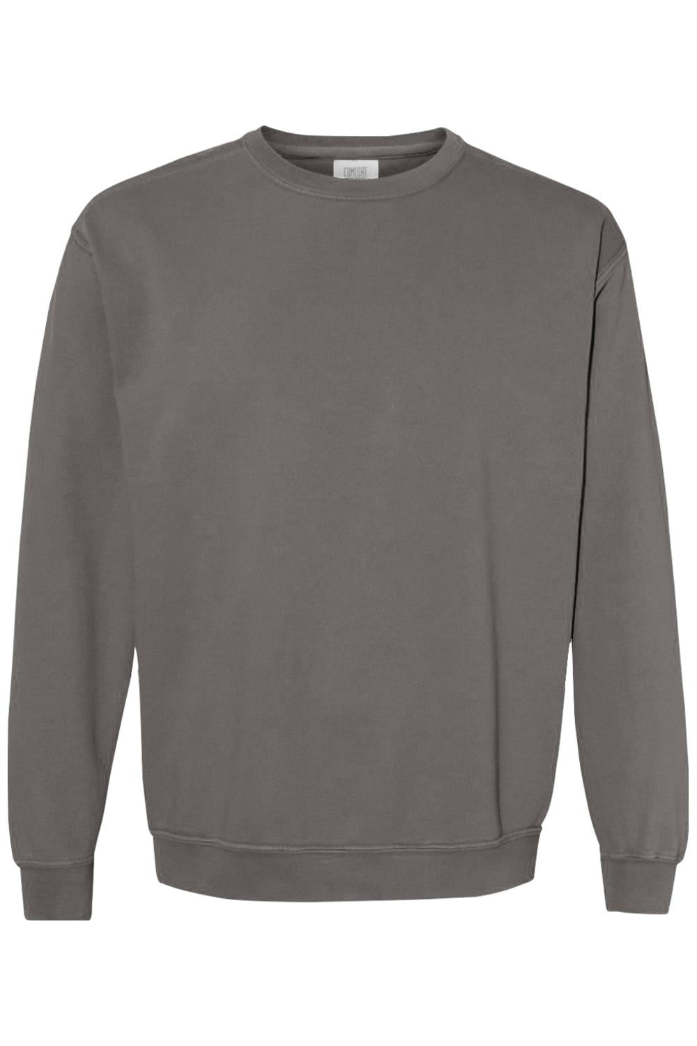 Comfort Colors charcoal grey ring spun cotton-blend crewneck sweatshirt with ribbed collar, cuffs, and hem.