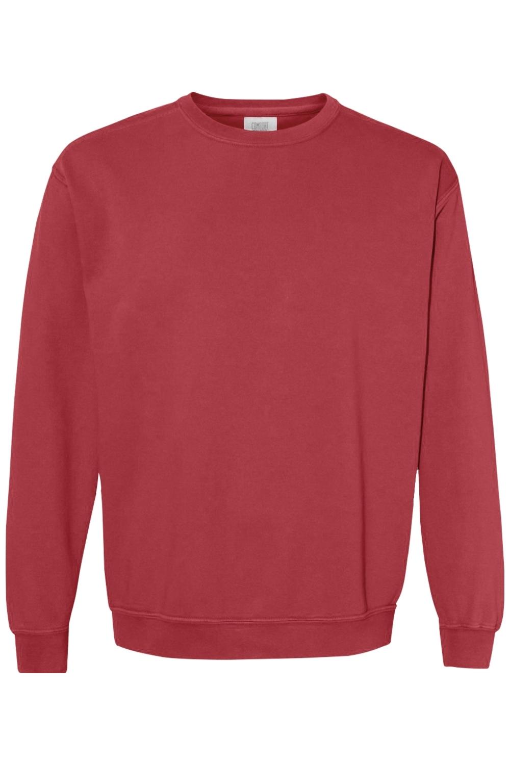 Comfort Colors red ring-spun cotton-blend crewneck sweatshirt with ribbed collar, cuffs, and hem.