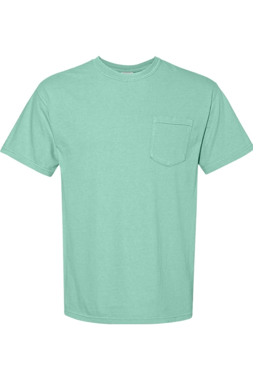 Mint green Comfort Colors short-sleeve ring-spun cotton t-shirt with a left chest pocket.