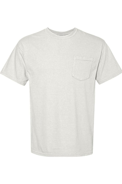 Light grey Comfort Colors garment-dyed ringspun cotton short sleeve t-shirt with a left chest pocket.