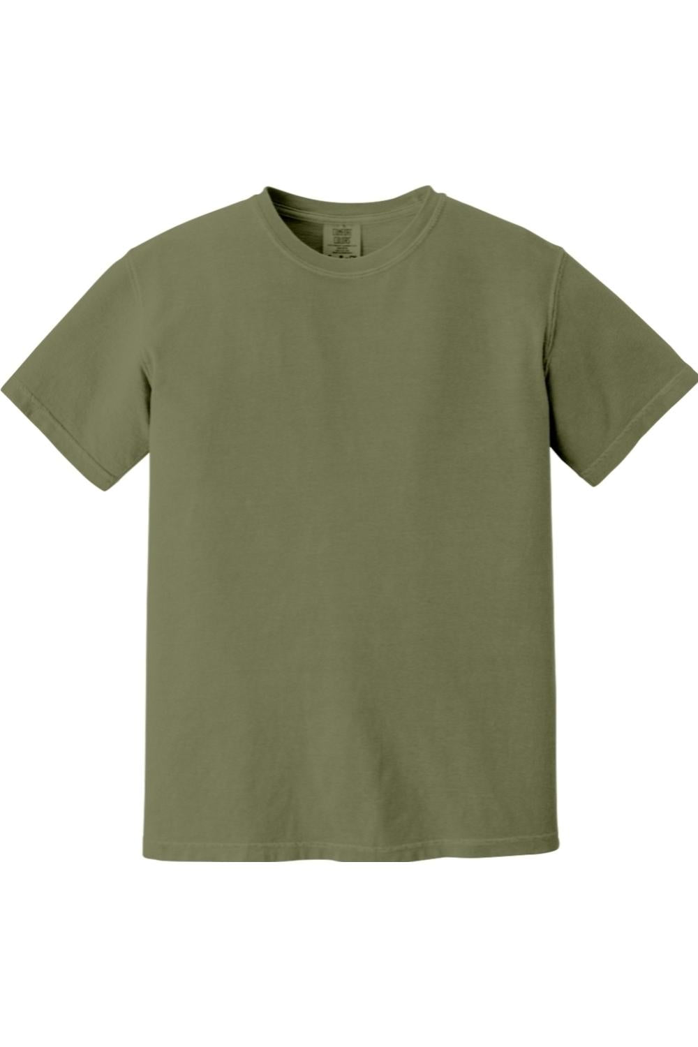 Olive green Comfort Colors short sleeve ring spun cotton t-shirt with a relaxed fit and classic rib collar.
