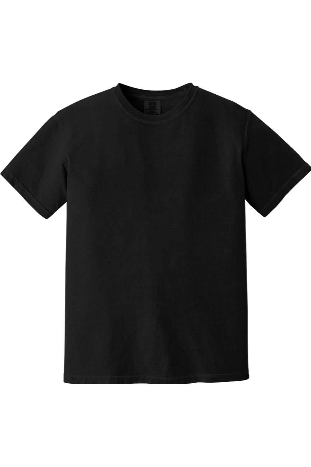 Black Comfort Colors short sleeve t-shirt in soft-washed, garment-dyed ring spun cotton with a relaxed fit.