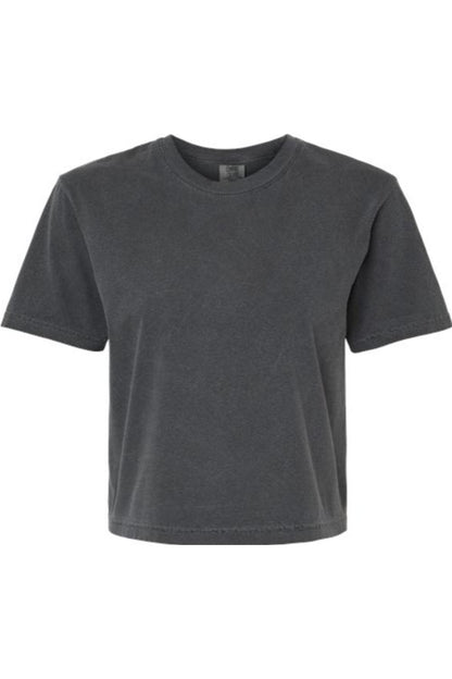 Charcoal grey Comfort Colors heavyweight cotton boxy t-shirt with a lived-in garment-dyed finish.