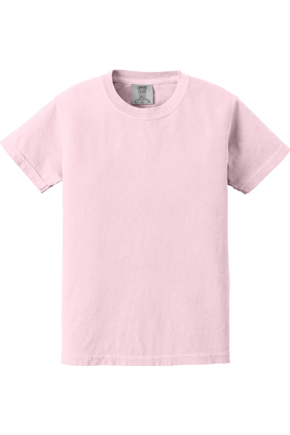 Light pink Comfort Colors youth midweight ring-spun cotton tee with a classic crew neck and relaxed fit.