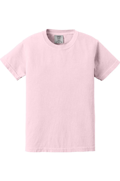 Light pink Comfort Colors youth midweight ring-spun cotton tee with a classic crew neck and relaxed fit.