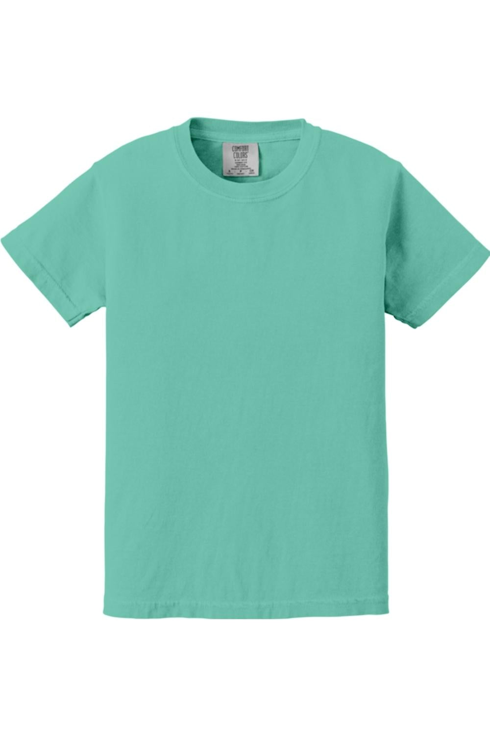 Youth Comfort Colors midweight ring-spun cotton tee in a solid mint green color with a classic crew neck and relaxed fit.