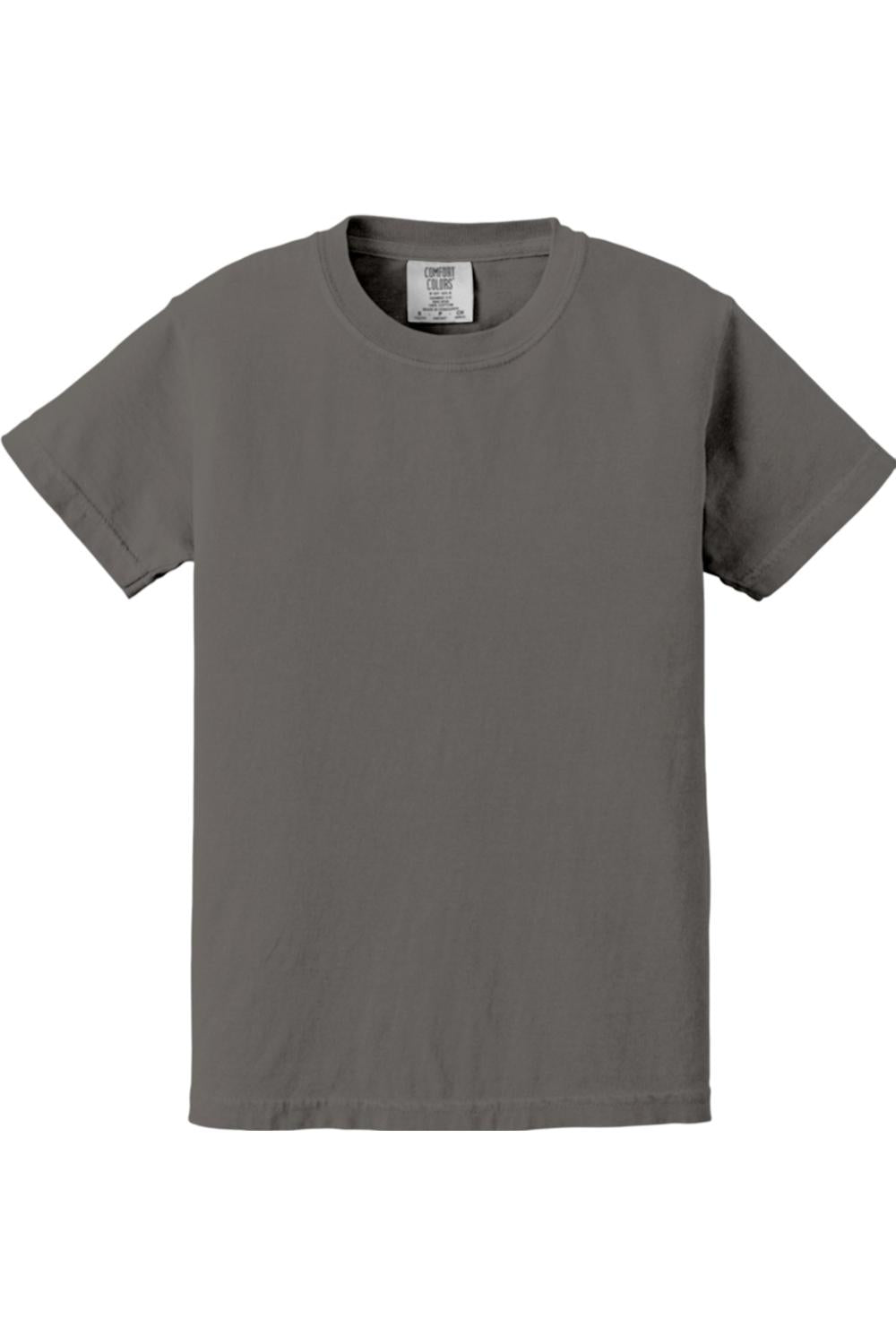Charcoal grey Comfort Colors youth midweight ring-spun cotton t-shirt with a classic crew neck and relaxed fit.