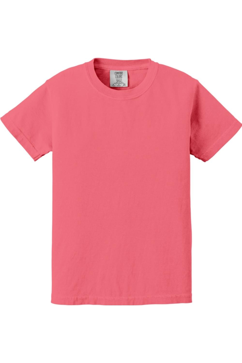 Coral pink Comfort Colors youth midweight ring-spun cotton crewneck t-shirt with a relaxed fit.