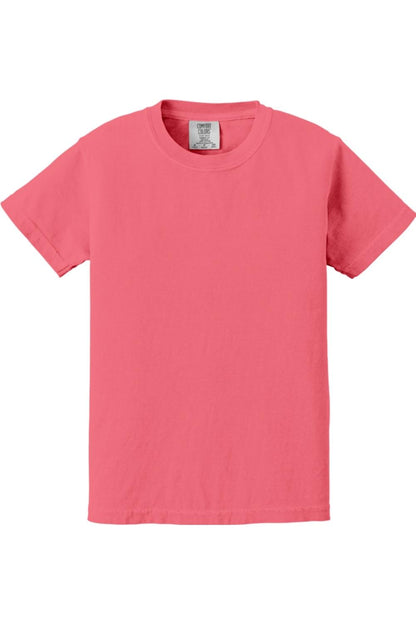 Coral pink Comfort Colors youth midweight ring-spun cotton crewneck t-shirt with a relaxed fit.