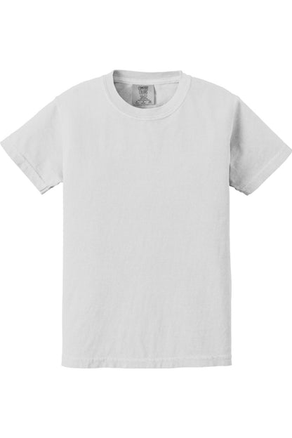 White Comfort Colors youth midweight ring-spun cotton t-shirt with a classic crew neck and relaxed fit.