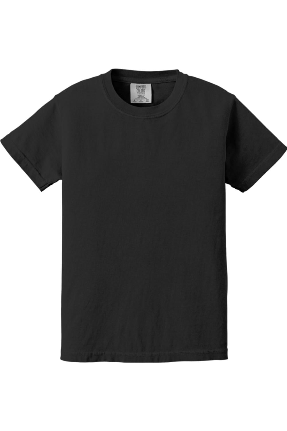 Black Comfort Colors youth midweight ring-spun cotton t-shirt with a classic crew neck and relaxed fit.