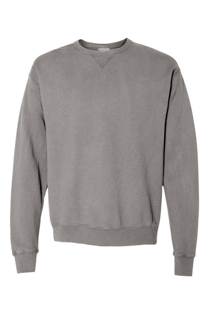 ComfortWash by Hanes garment-dyed crewneck sweatshirt in charcoal gray with a classic ribbed collar and V-notch detail.